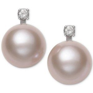 14K Pink Pearl Diamond Earrings